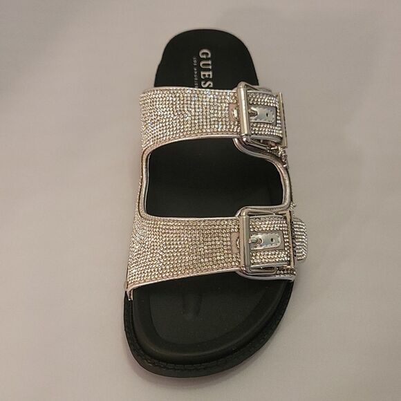 BRAND NEW GUESS GLASS STONES RHINESTONE SLIDE SANDALS - Picture 16 of 16